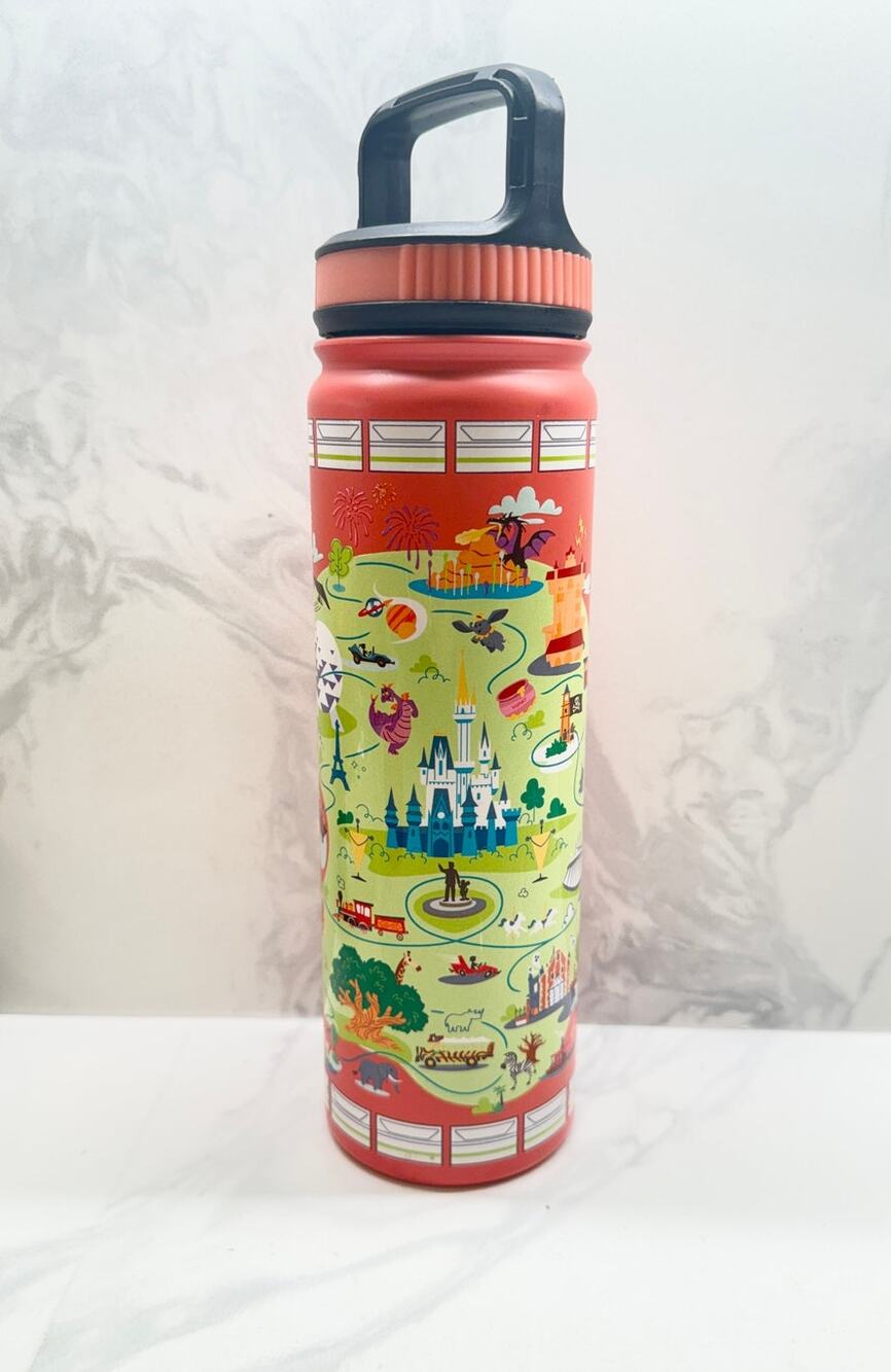 Disney Parks Walt Disney World Resort Map Coral Red Stainless Steel Bottle
